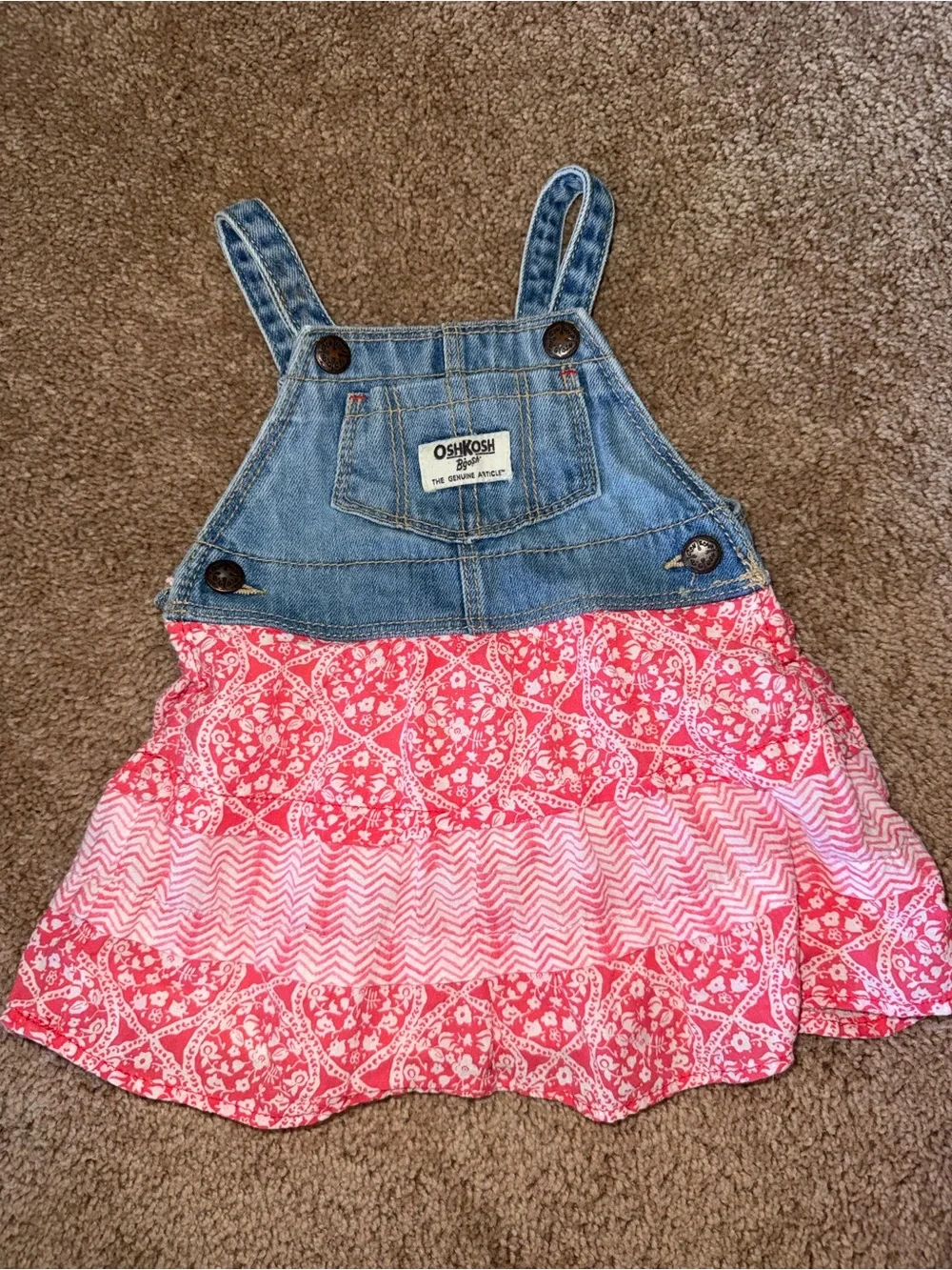 OshKosh B'gosh Denim Bib Dress with Pink Patterned Skirt